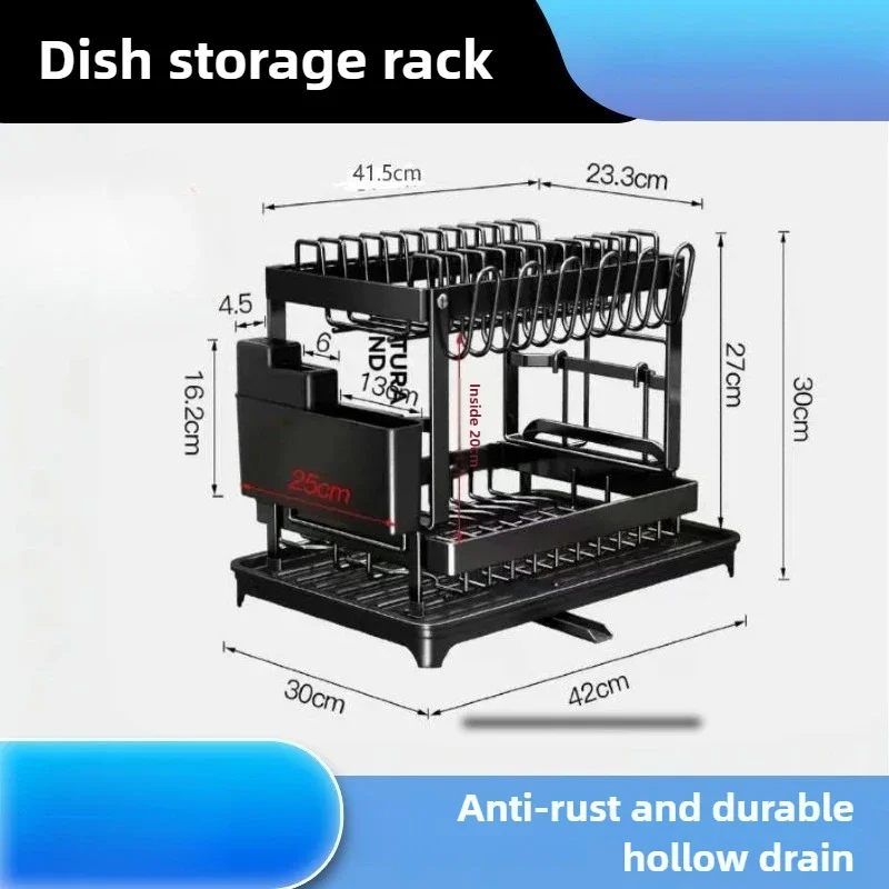 useful 2 Layers Space Saving Dish Drying Rack Countertop Household Dish Storage Holder Kitchen Organizers and Storage with Drai