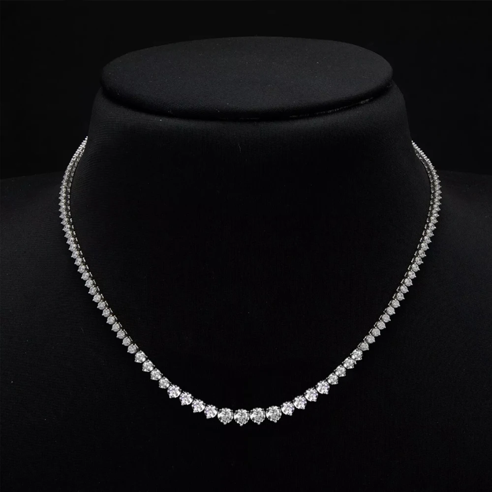 3-4.5mm Gradient Moissanite Tennis Necklace for Women Man 3 Claw D Color Lab Diamond Necklaces 925 Silver Party Wedding Jewelry