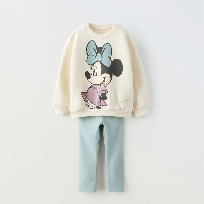 Myszka Minnie Wzór Dziewczynka Jesienna bluza Kombinezon Popularny design Topy + Legginsy Dwuczęściowy zestaw Odzież dziecięca Zestaw dziecięcy