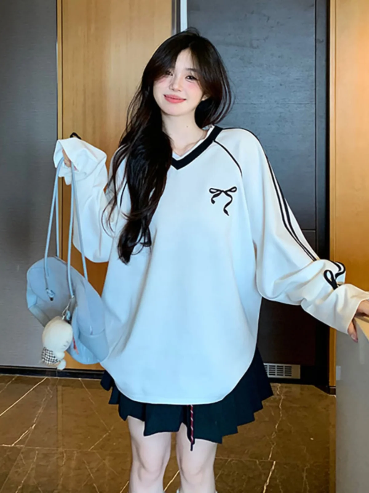 Losse Lange Sve V-Ne Hoodie Dames Plus Size Lente Herfst Buik Die T-shirt Top Amerikaanse Kleur Blo Sport Sle