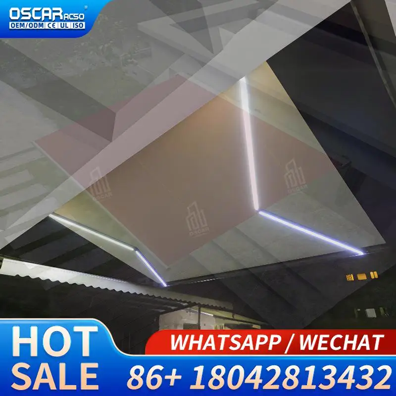 Motorized Retractable Aluminum Awning with LED Light Remote Control 6m Projection for US Balcony Outdoor Patio Retractable Awnin
