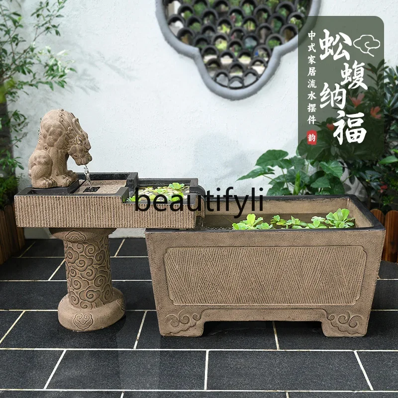 Outdoor fish pond landscaping water system landscape balcony resin ancient fish tank courtyard outdoor running water ornament