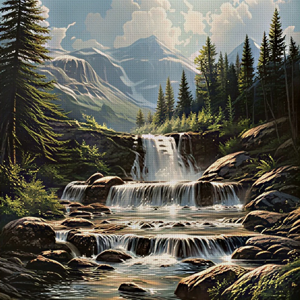 Snow Peak Cascades Kreuzstich-Set zum Selbermachen, 11CT-Stickerei, Heimwanddekoration, Geschenk, handgefertigtes Material, rahmenlos, halbfertig, 36 x 36 cm
