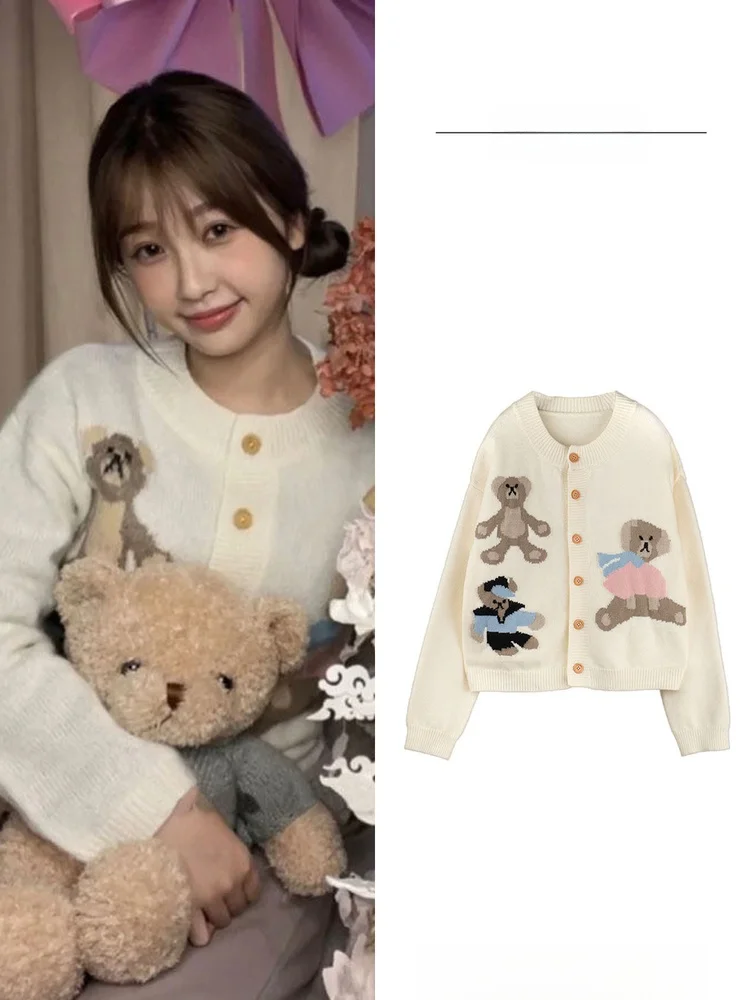 

Yuxin Knitted Open Cardigan Women's Long Sve Embroidered Sweater Jaet Double Tra Cotton Blend Warm Casual Wear