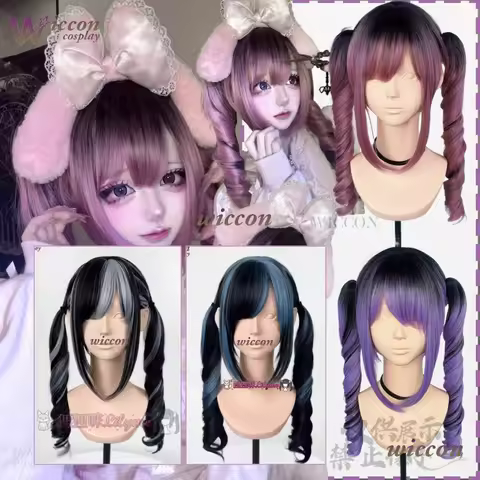 Anime Misamisa Cosplay Jirai Kei Girls Halloween Party Lolita Pink To Black Gradient Synthetic Wig Heat Resistant Customized