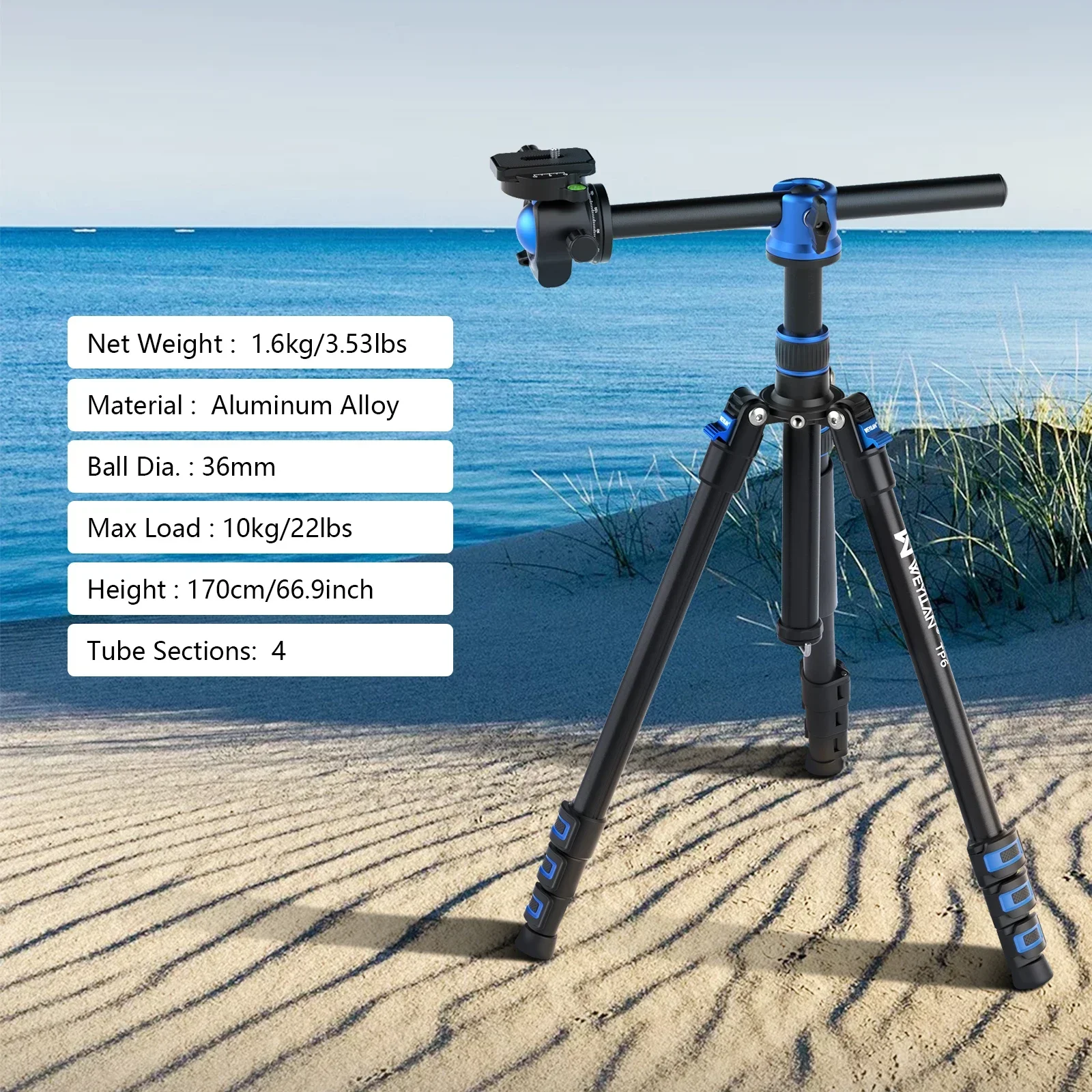 WEYLLAN TP6 Professional Horizontal Tripod for Camera with Faster Flip Lock 66.9