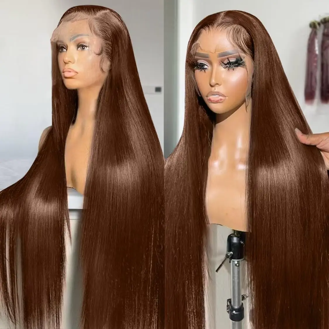 250% الكثافة الشوكولاته براون الدانتيل الجبهة الباروكات شعر الإنسان للنساء 13X4 HD الدانتيل الشفاف الجبهة الباروكات شعر مستعار مستقيم الشعر البشري #5