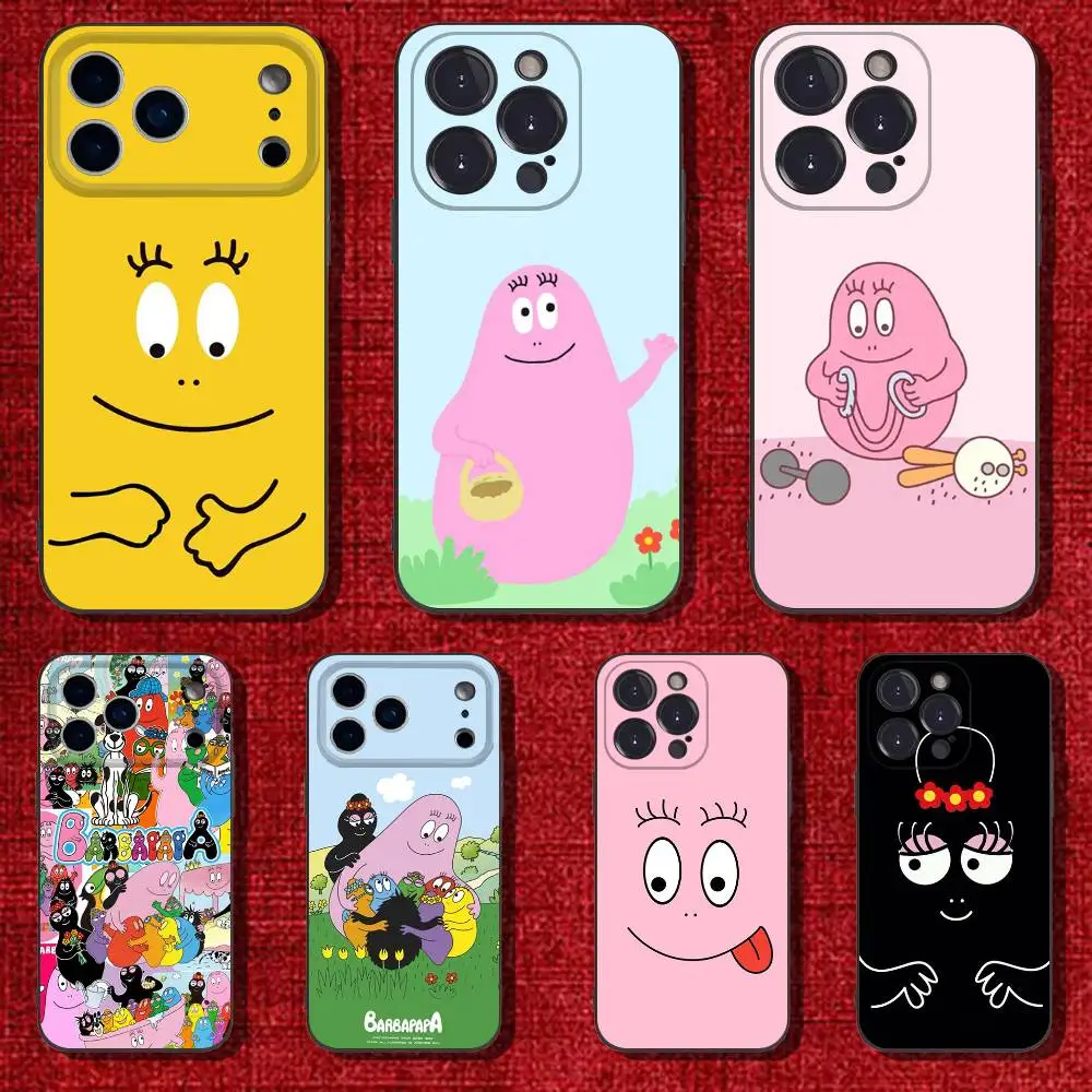 Cartoon B-Barbapapa Phone Case For iPhone 6,17,16,15,14,13,12,11 Plus,Pro Max,XS,X,XR,SE,Mini,8,7,Soft Silicone Black Cover