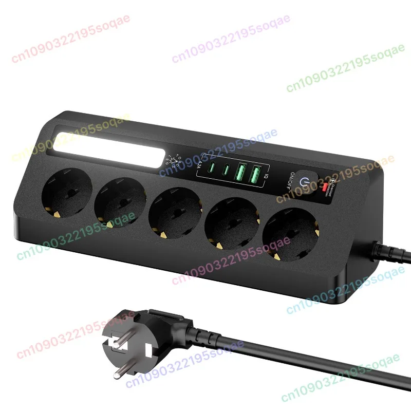 

European extension cable triangular desktop corner socket touch three-color night light home office multi plug power strip