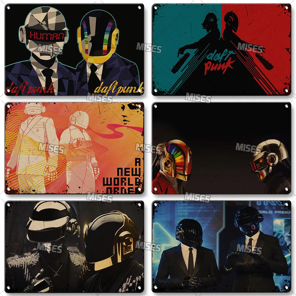 MISES Daft Punk Band Metal Tin Sign Singer Band Metal Sign Poster Metal Plaque Man Cave Studio Cafe Metal Plate Industrial Decor