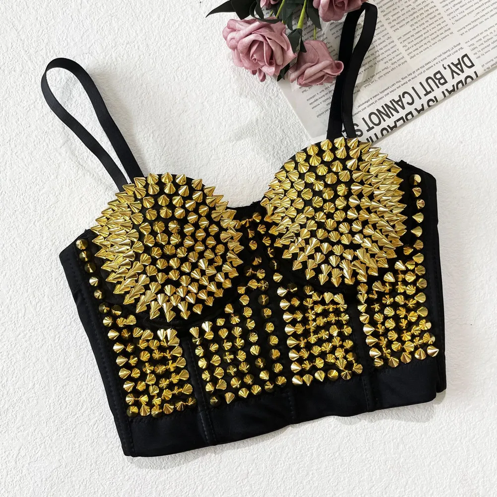 Steampunk Rivet Corset Bra Short Bustier Tank Tops Summer Women Sexy Halloween Party Stage Ladies Gothic Push Up Club Bra Corset