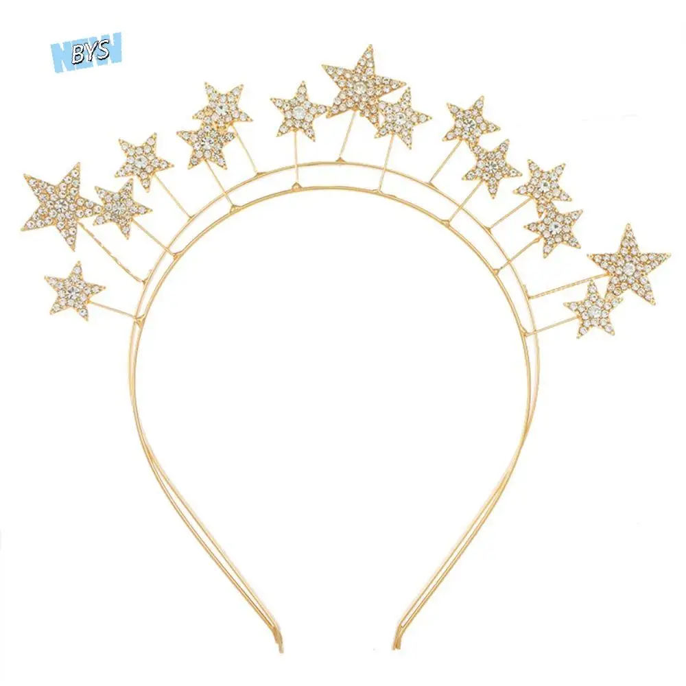 

Trendy Metal Star Hair Hoop Silver bilayer Halo Crown Princess Bridal Hair Tiara Baroque Hairbands Wedding