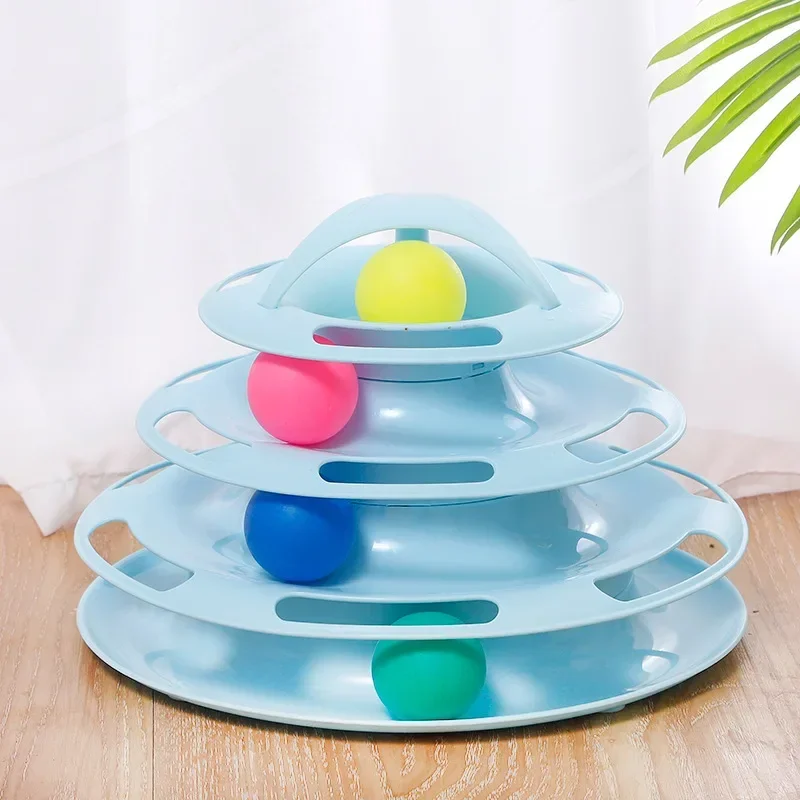 

4 Levels Cats Toy Tower Tracks with Balls Cat Interactive Toys Pets Intelligence Training Amusement Plate Tower Tunnel