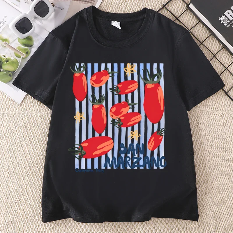 Vintage Tomato T-Shirt Italian Market TeeWomen Summer Short Sleeve Round Neck Printed Tshirt Unisex Tees