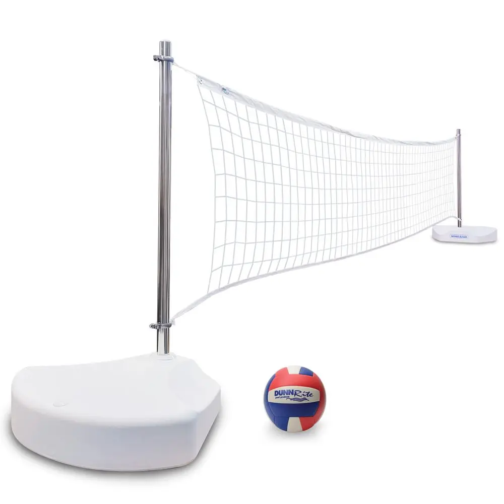 

Adjustable Pool Volleyball Net, Includes Two 110lb WaterFilled Bases and Red White amp Blue Volleyball, Choose White or Stainle