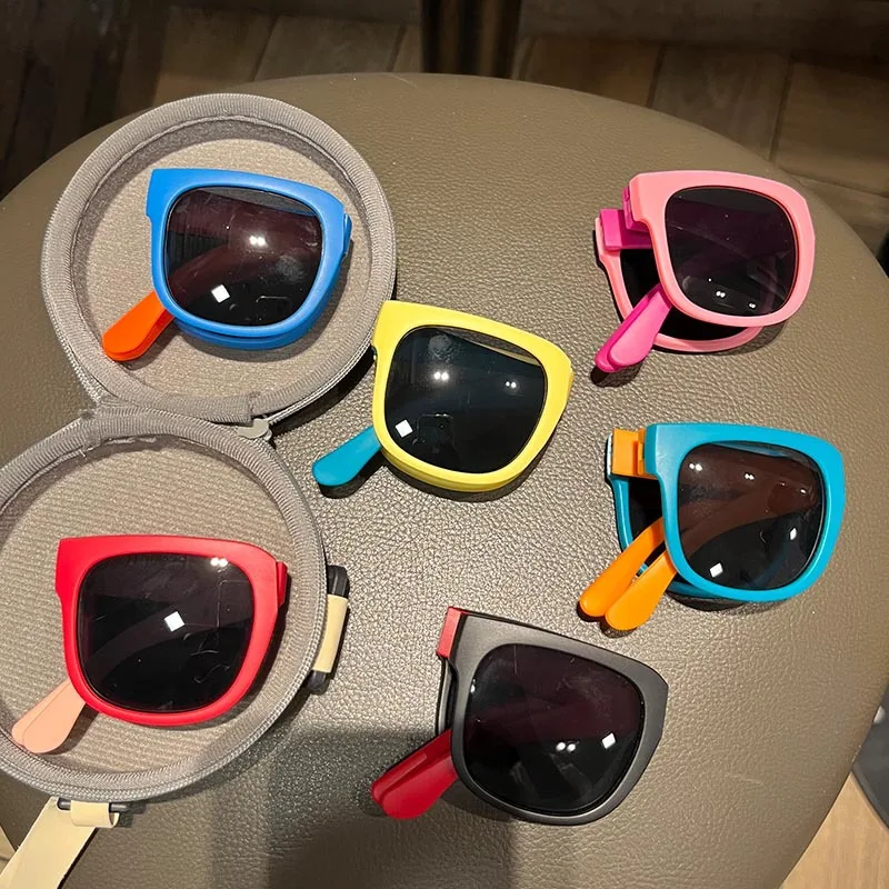 Gafas de sol plegables coloridas para niños y niñas, lentes cuadradas de diseño de marca, protección Uv400