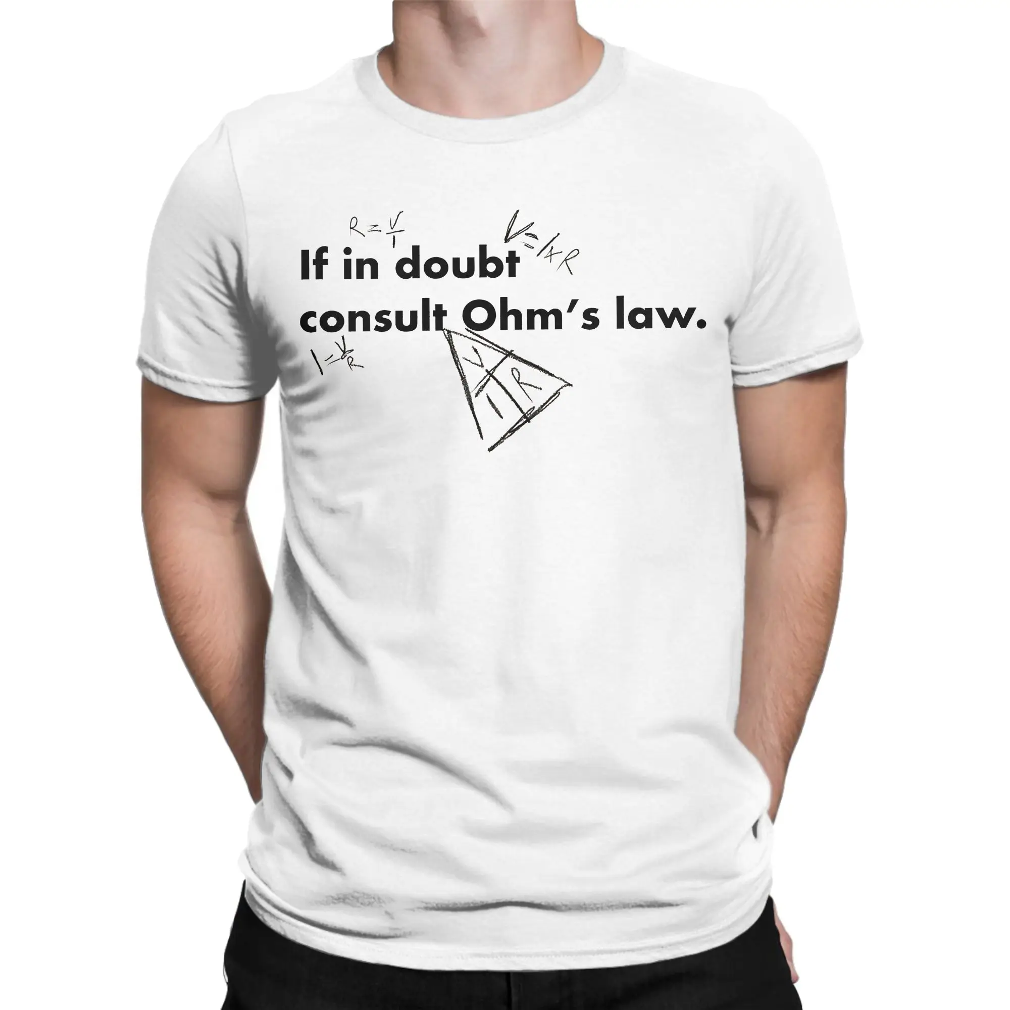 Funny If in doubt consult Ohm's law T Shirt Men Round Neck Short Sleeve Tops  Cotton Summer TopsTops