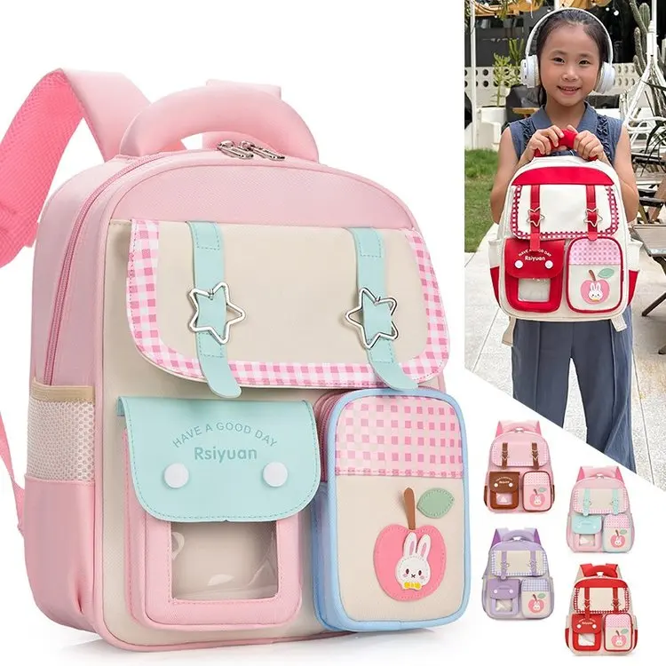 Kawaii Cream Backpack With Clear Window Bunny Charm Lace Bow Girls School Travel Daypack Anime Style Ita Bag Rucksack