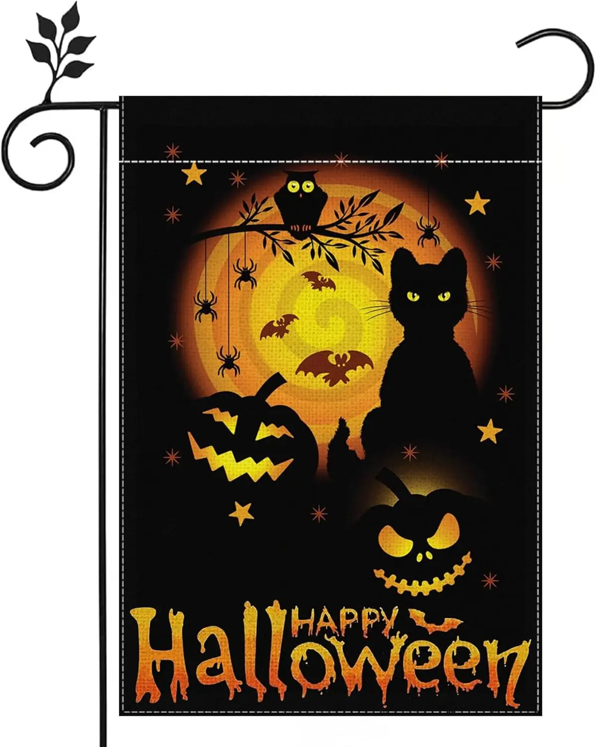 Halloween Garden Flag 12x18 inch Double Sided Burlap Moon Black Cat Pumpkin Witch Welcome Home Outdoor Yard Flag Decoration -A