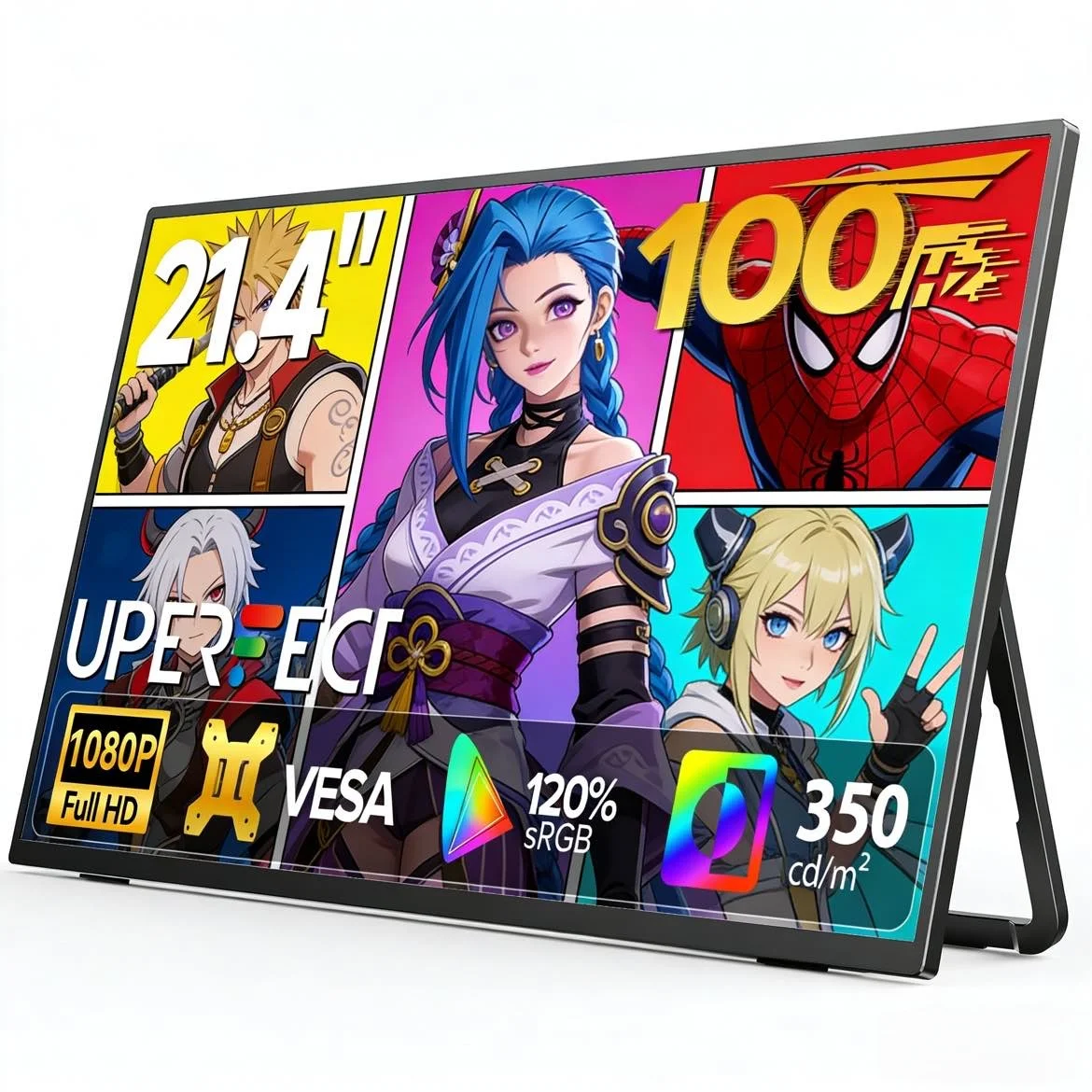 UPERFECT 21.4" moniteur portable 100Hz 1080P FHD VA Freesync 120% sRGB USB-C HDMI Plug And Play écran de jeu écran externe double haut-parleurs réglable support pour PC ordinateur portable Mac