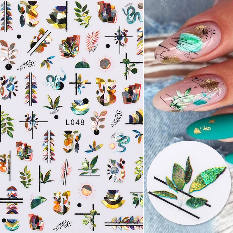 1PC 3D Nail Stickers Spring Flowers Leaves Self-Adhesive Slider Nail Art Decorations Leaf Love Heart Decals Manicure Accessories