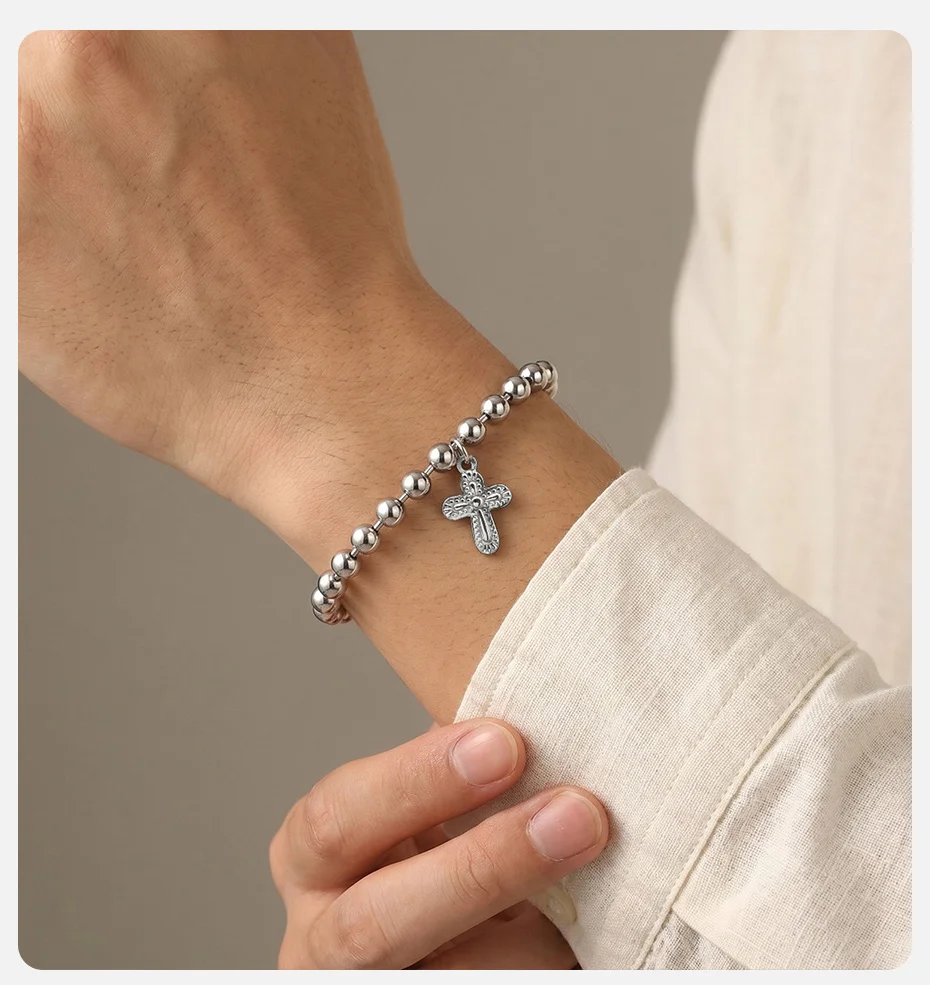 Vnox Edelstahl-Kreuzarmband für Herren, verstellbare Kette 19-24 cm, christlicher Schmuck, Punk-Gothic-Street-Style-Geschenk für Ihn – Detail 2