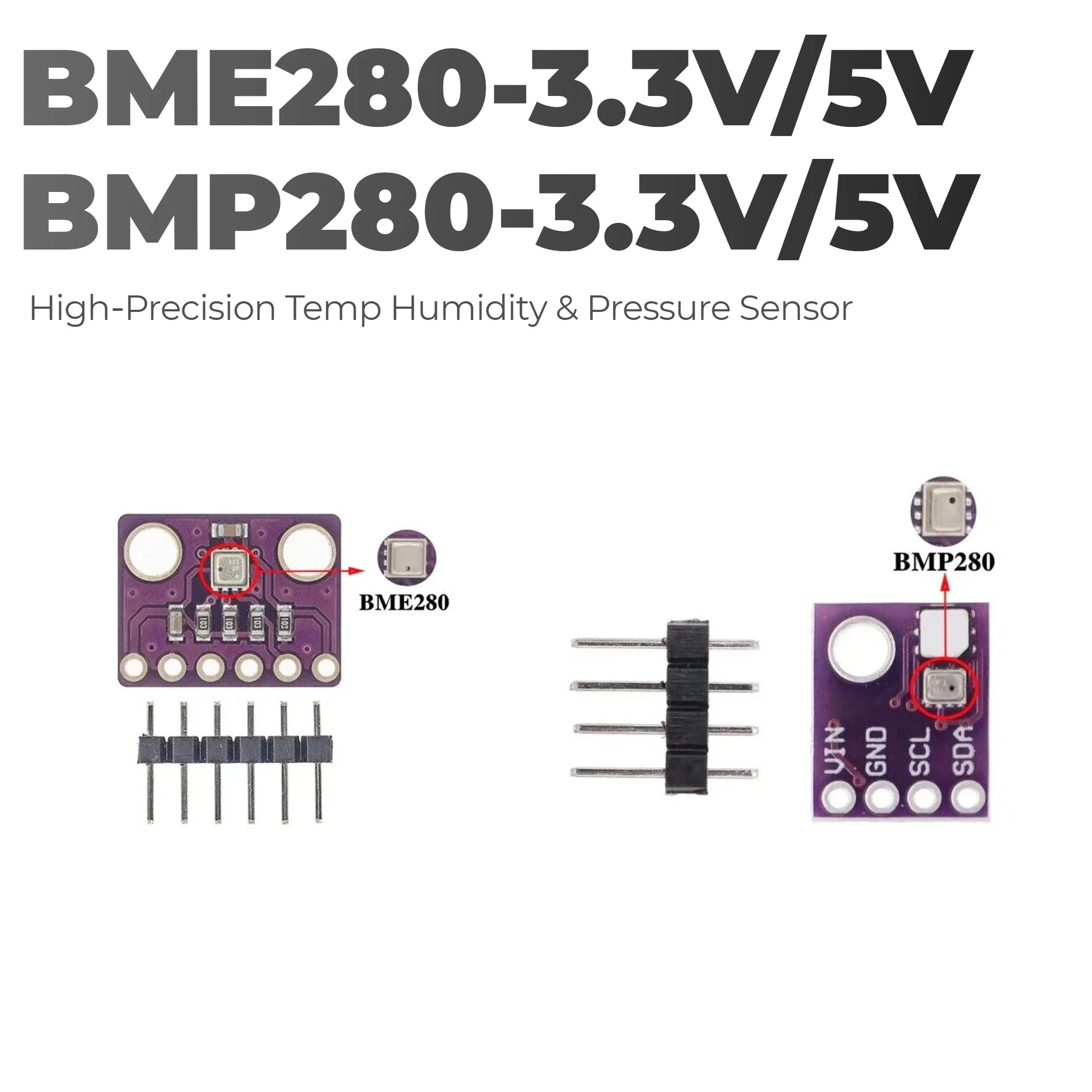1-5PCS GY‑BME280‑5V GY‑BMP280‑3.3V Temperature Humidity Atmospheric Pressure Sensor Module