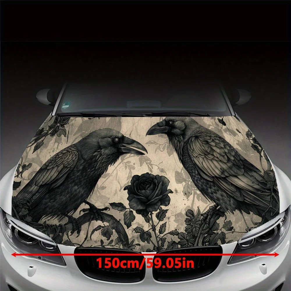 Dark Ravens Rose Car Hood Sticker PVC Self Waterproof Stick, Striking Auto Exterior Accessories Decor Protect Gift for Car Lover
