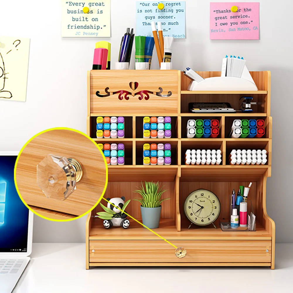 Lychee Life-Wooden Oblíqua Inserção Pen Holder, Desktop Papelaria Storage Box, File Storage Stand Case, MultiGrid Pencil Organizer