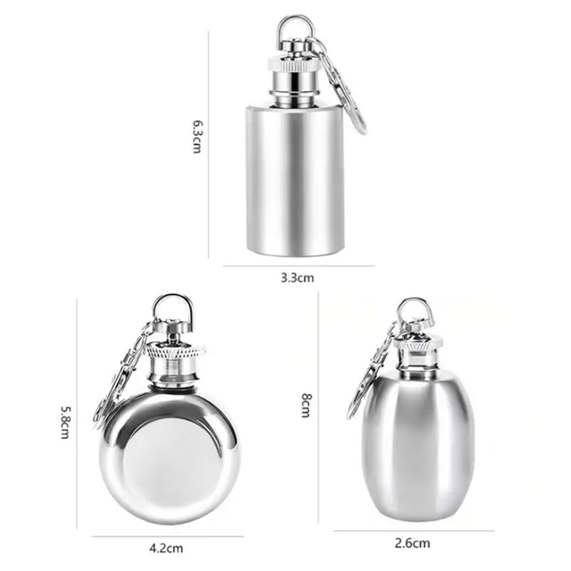 (BF06)Mini 1oz Stainless Steel Hip Flask Pocket Key Chain Lightweight Durable Steel Flagon