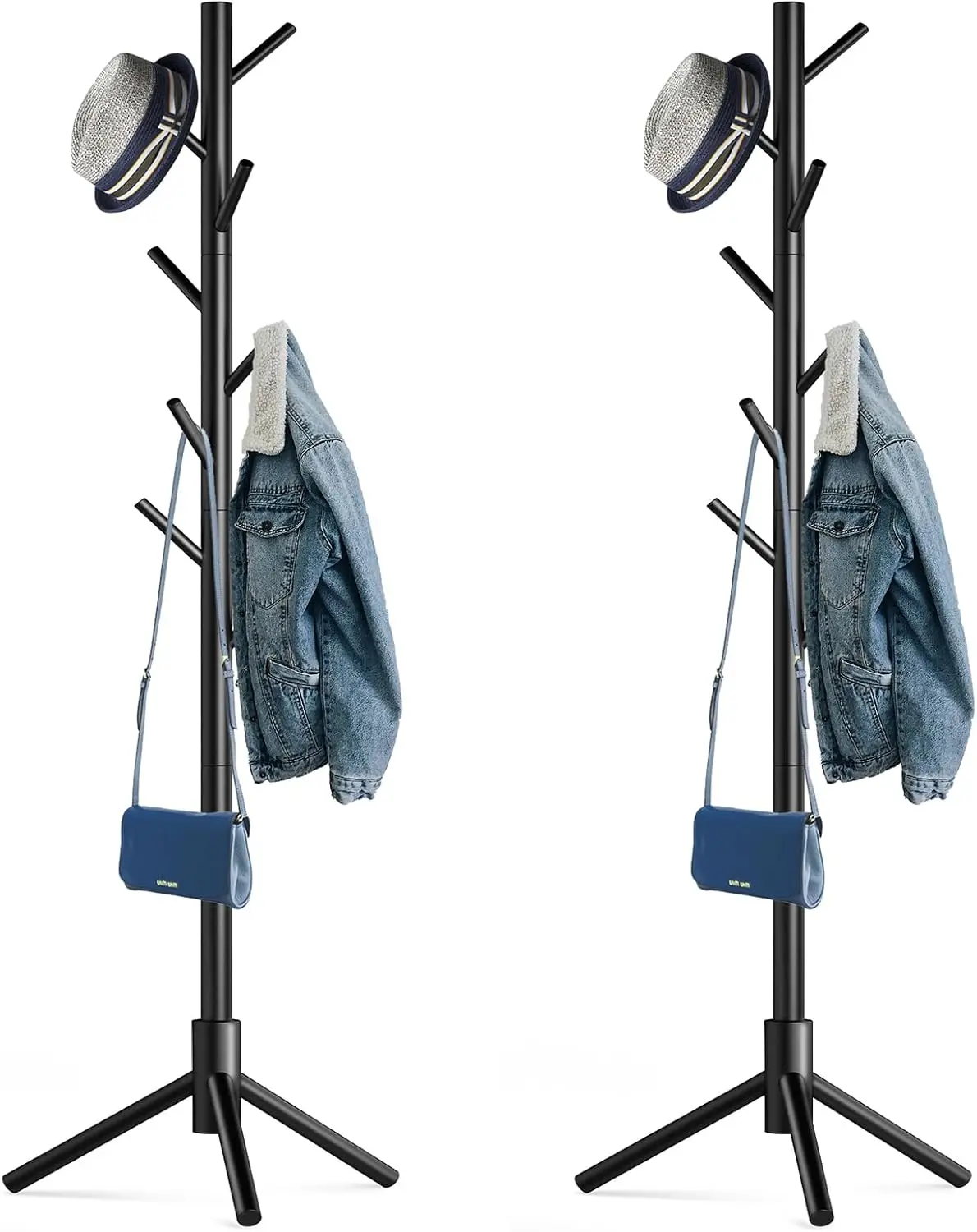 

Adjustable Wooden Coat Rack with 8 Hooks, Freestanding for Entryway Bedroom Office, 2 Pack