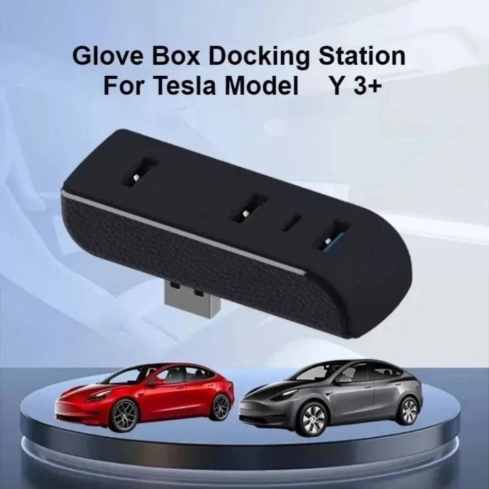 Glove Box 4‑in‑1 USB Hub Docking Station Extender Charger For Tesla Model 3 Model Y 3+ Y Juniper Data Transfer Car Accessories
