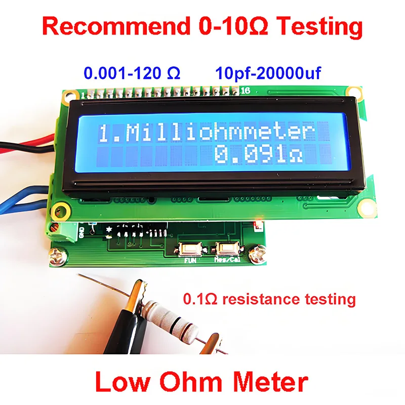 Portable High Precision 0-10Ohm Milliohm Meter 0 to 120Ohm Low Resistance Tester HR390 Capacitance Meter Module