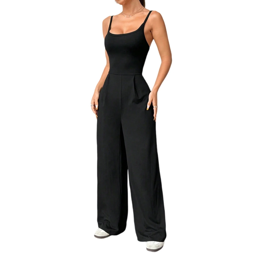

Women's Polyester Jumpsuit Solid Color Loose Fit Regular Length for Daily Vacation Holiday and Club Activities