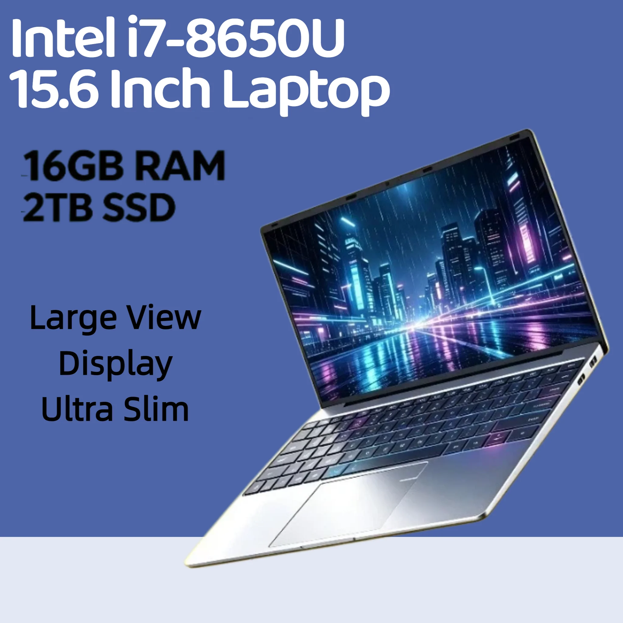 New Intel Core i7 8650U 15.6 inch New Laptop Computer, 16GB RAM 2TB SSD, Office Study Notebook PC for Daily Computing.