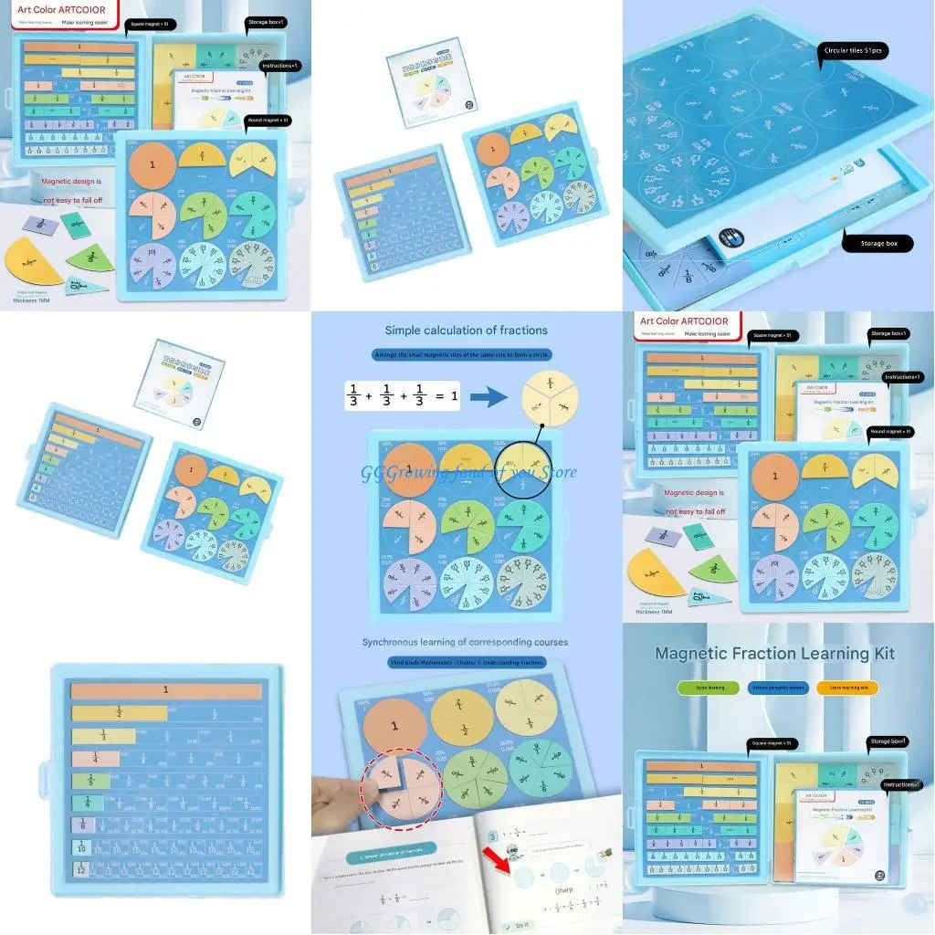 

H9EB Interactive Fraction Manipulatives Set For Elementary Students Homeschool Math