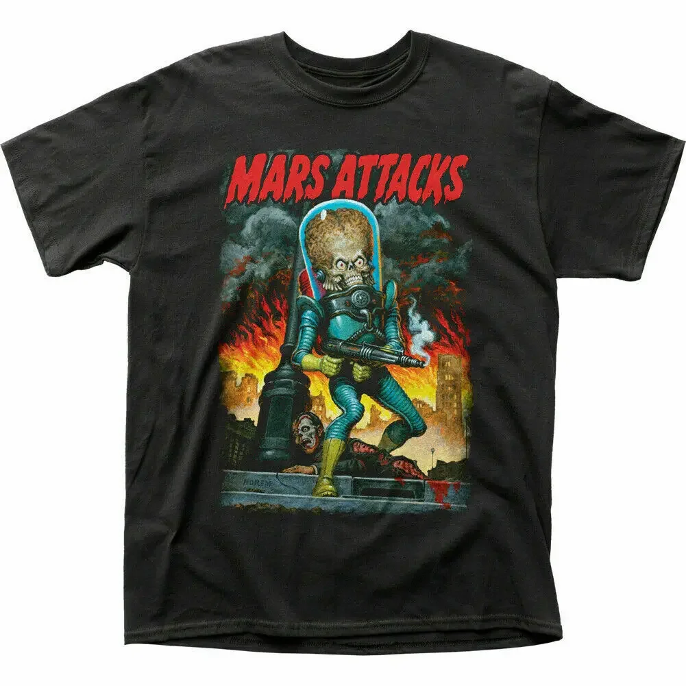 Mars Attacks City Destruction T Shirt Mens Licensed Movie UFO Aliens Tee Black