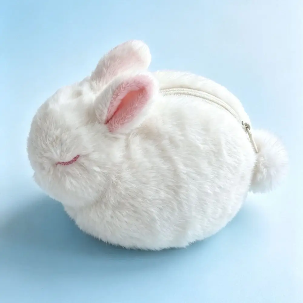 Cute Round Plush Coin Purse Headphone Bag Fluffy Rabbit Stuffed Doll Kawaii Soft Animal Bunny Keychain Kids Toy