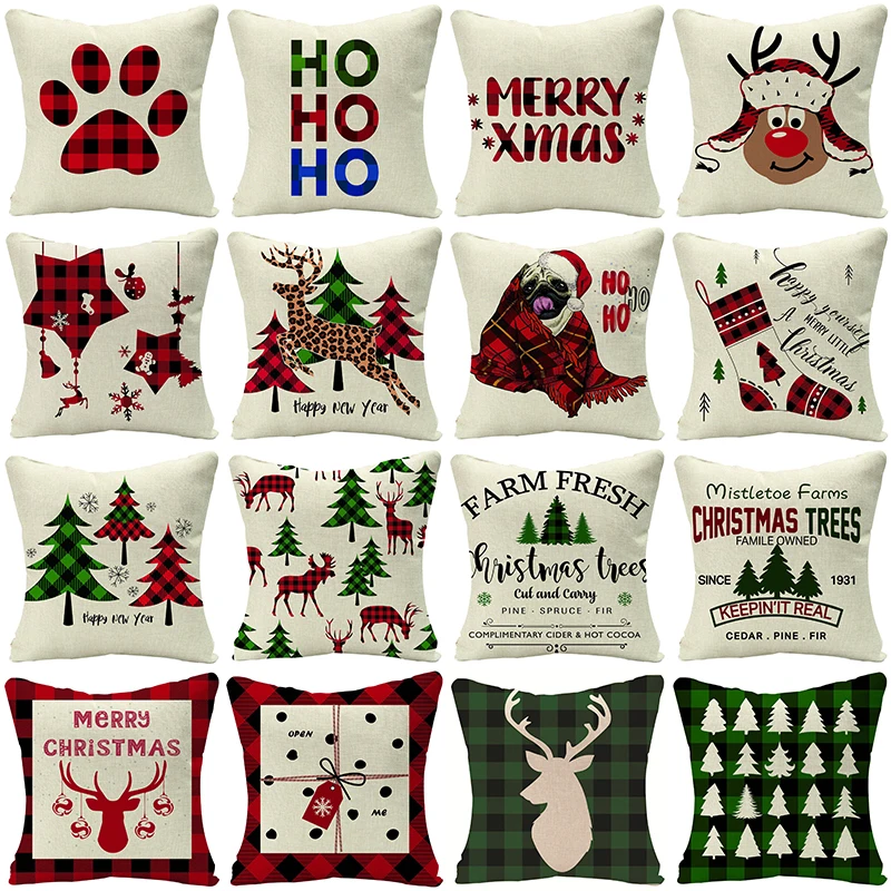 

Merry Christmas Home Decor Cushion Cover Cute Animals Cartoon Printed Throw Pillow Cover Xmas Decorative Pillowcase