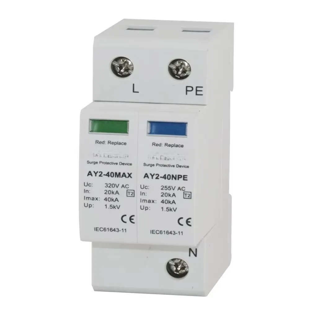 1P+N 2P 20KA-40KA T2 AC DC SPD Lightning Surge Protector