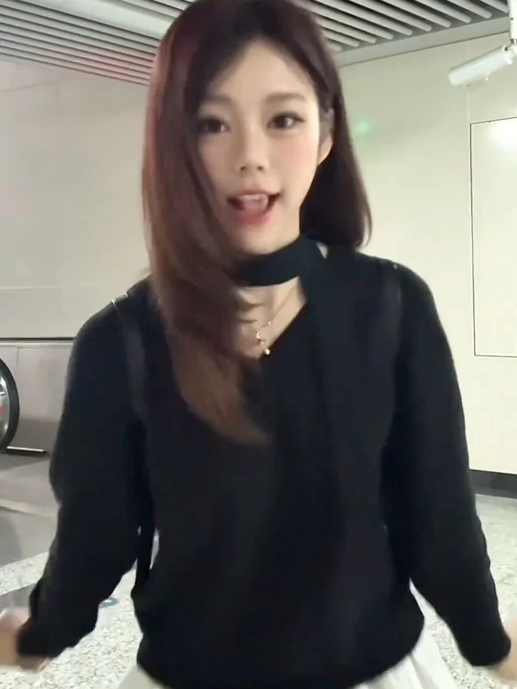 Losse dames Bla V-hals gebreide trui Casual geborduurd Street Sle Long Sve Top Comfortabel Zacht Herfst Faion