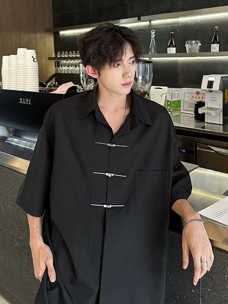 

New Chinese Sle Bla Ice Silk ort Sve Men's irt Summer Cleanfit Premium Feel Seven Inch Sve Casual Faion