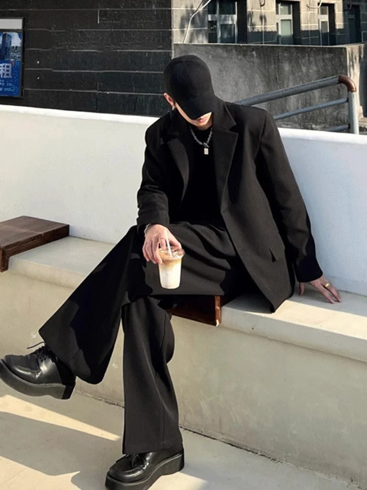 

Мужская одежда, классический пиджак, мужская повседневная легкая куртка, осеннее черное пальто в корейском стиле, модный однобортный пиджак High Street