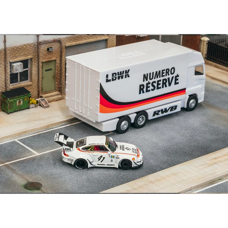 TW In Stock 1:64 LBWK RWB 993 With Truck Packaging Alloy Diorama Car Model Collection Miniature Carros Toys Tarmac Works