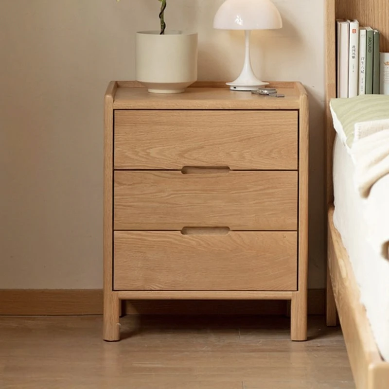 Modern Solid Wooden Nightstand with Two Drawers Durable Apartment Bedroom Storage Furniture for Hotels