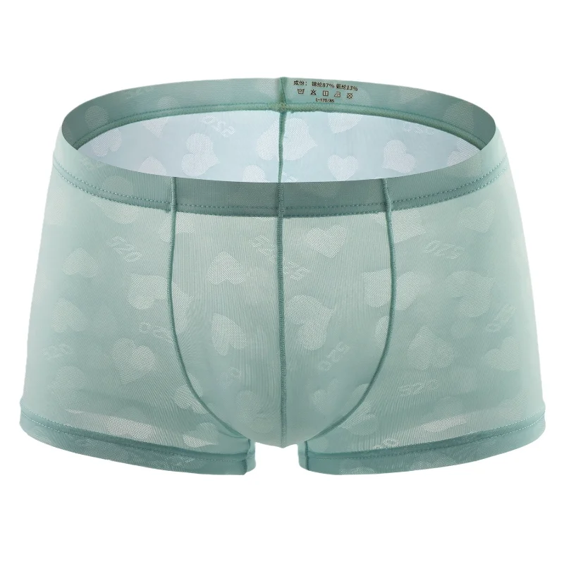 

Men's Boxers Sexy Transparent Ultra-Thin Ice Silk Love Jacquard Panties Breathable Skinny Pouch Bulge Underpants Male Knickers