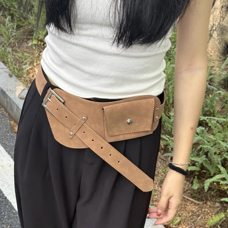 الكورية أزياء المرأة الخصر حقيبة الاتجاه البني قابل للتعديل بو الجلد المدبوغ الخصر حقيبة فتاة باردة تنوعا الزخرفية تنورة حقيبة محفظة نسائية للعملات المعدنية #3