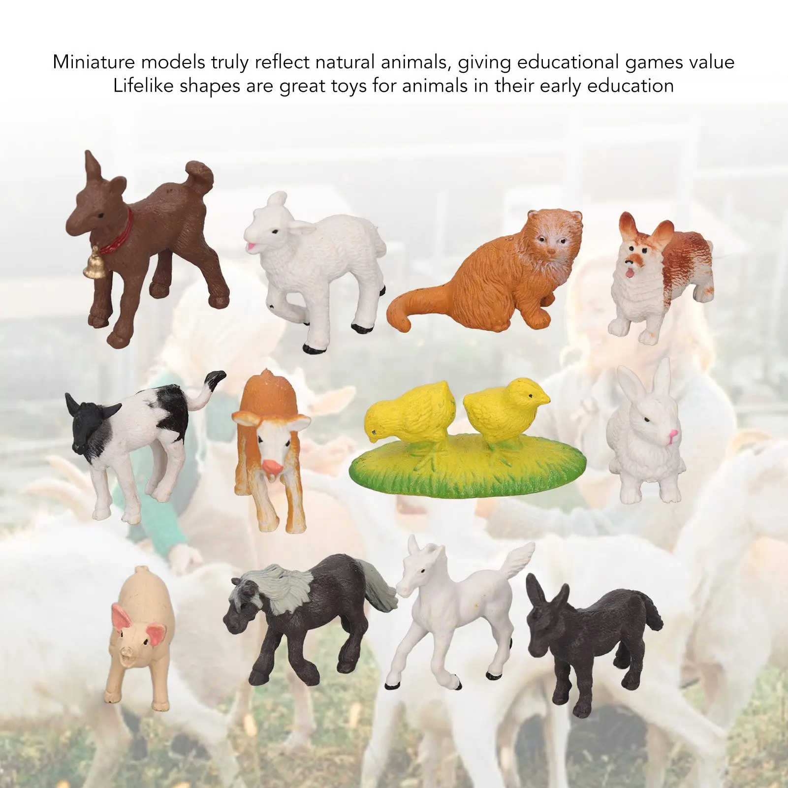 12Pcs Simulation Farm Animals Educational Toys Horse Sheep Pig Cow Cat Dog Chick Duck Rabbit Farm Animals Toys Statues - view 4