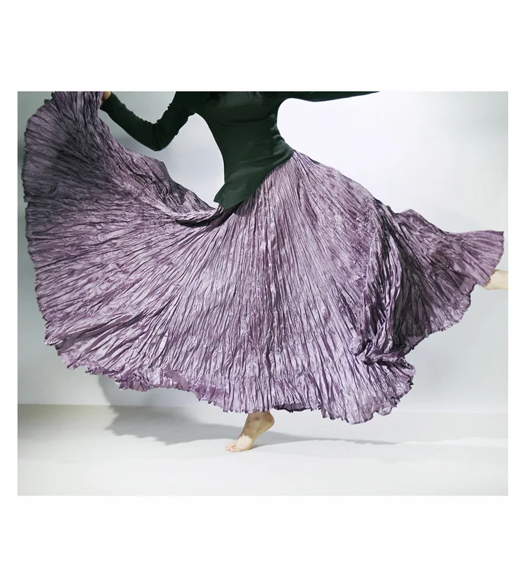 High Quality Women Spring Long Skirts Wide Hem Pleated Design High Waist A-Line Dance Maxi Skirts Faldas Femme Streetwear