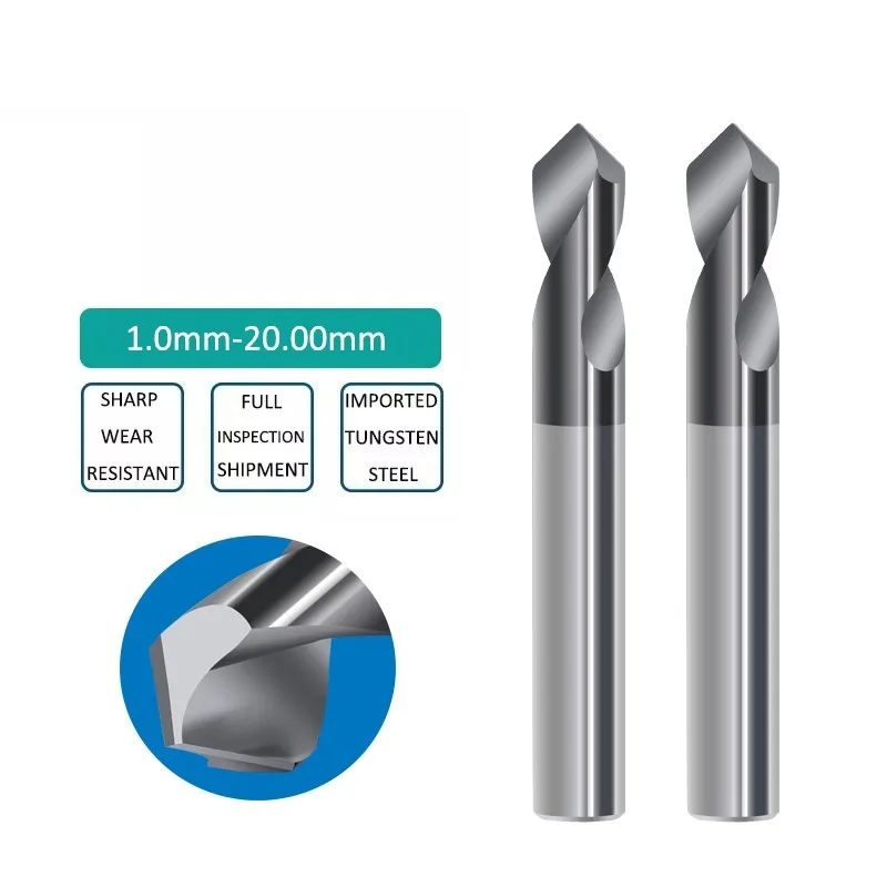 AZZKOR  60/90/120 2 Blade Tungsten Steel Central Drill Fixed-Point Drill Straight Shank Chamfer Drill Reaming Chamfer Tools